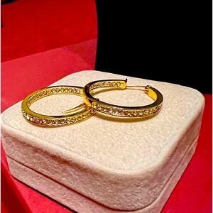 Swarovski Crystal  and Gold Hoop Earrings